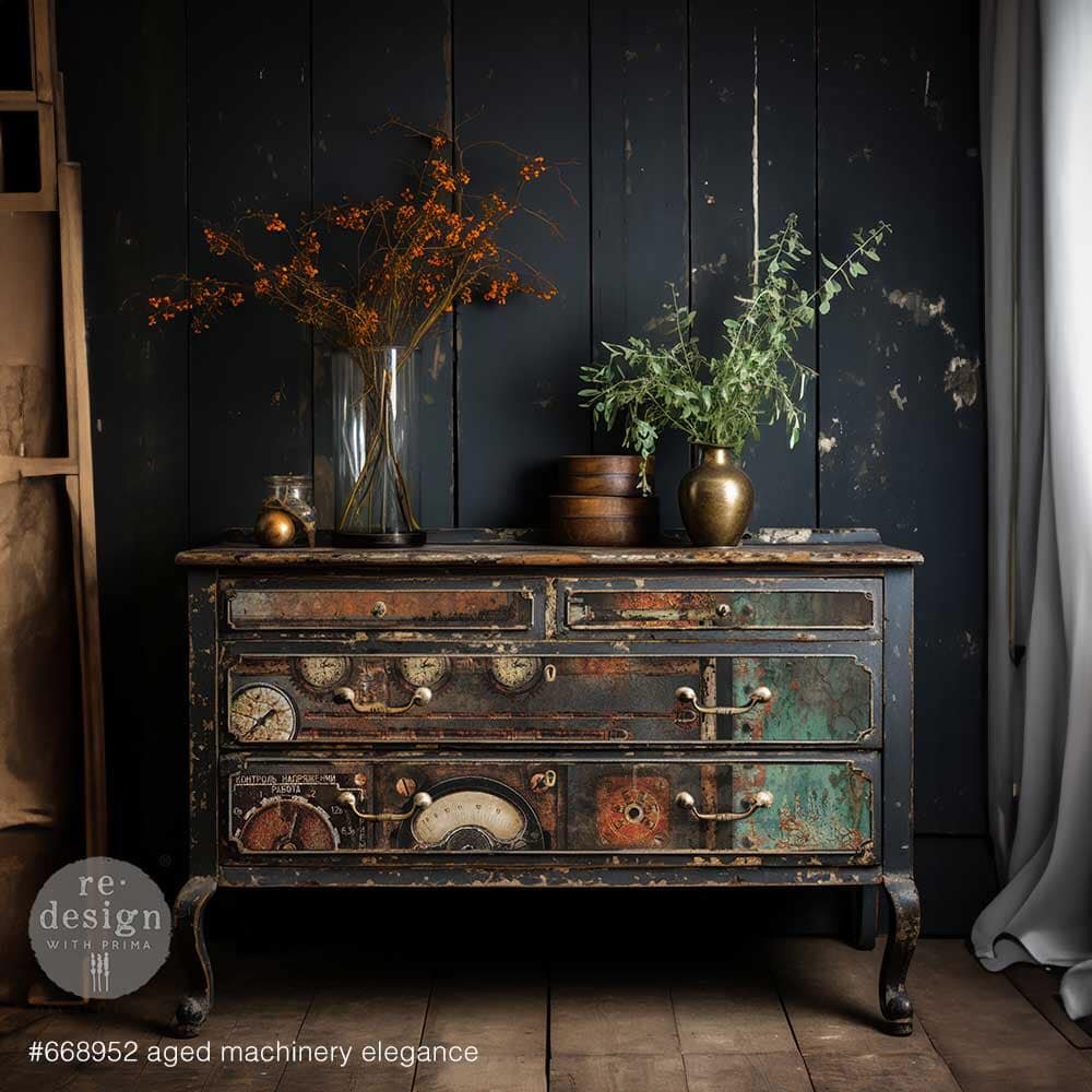 Aged Machinery Elegance | Redesign With Prima A1 Decoupage Fiber Paper ...