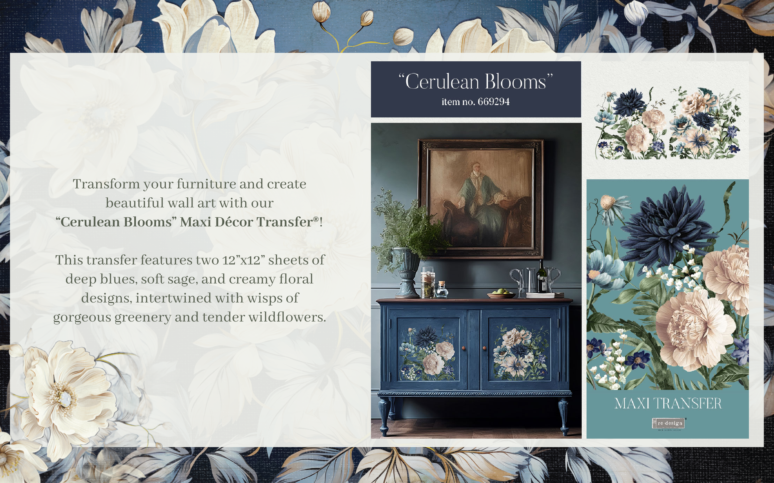 Transfert ReDesign Prima MAXI – Motif ÉCLAT FLORAL – Pour Customisation